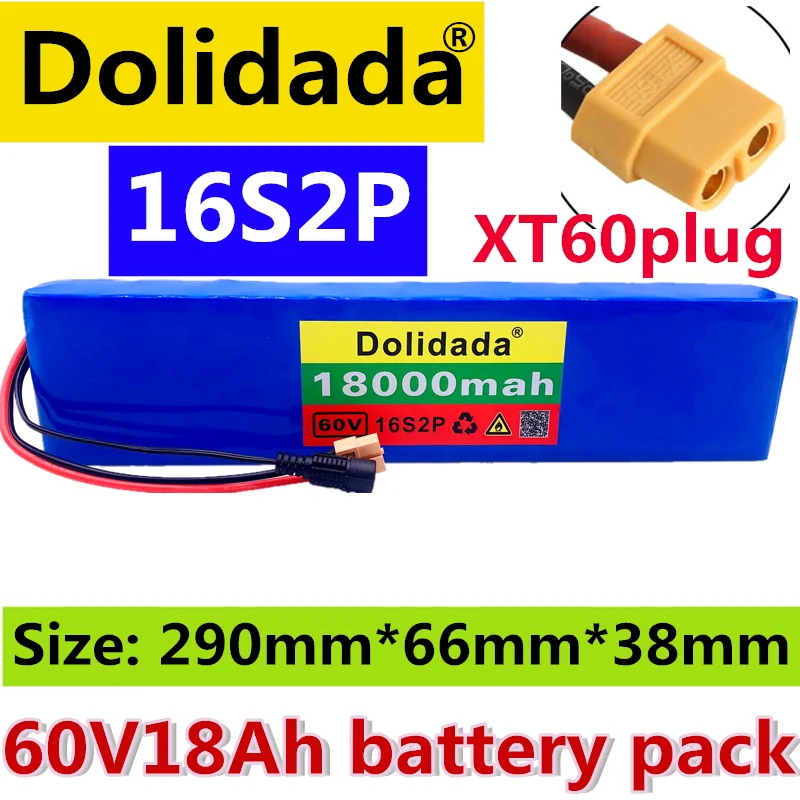 

16S2P 60V 36Ah 18650 Li-Ion Batterij 67.2V 36000Mah Ebike Elektrische Fiets Scooter Rencontré Bms 1000 Watts Xt60 Prise