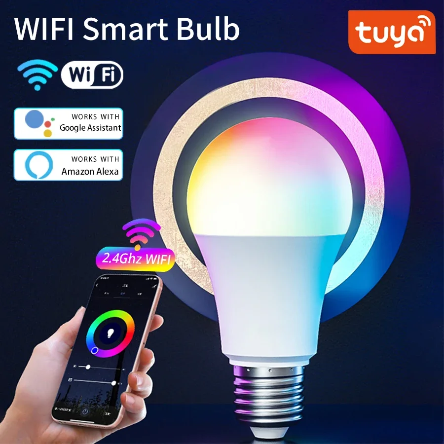 Tuya WiFi Smart LED Bulb Lights E27 RGB CW Dimmable LED Lamp 12W 15W 18W APP Voice Control Works With Alexa Google Assistant