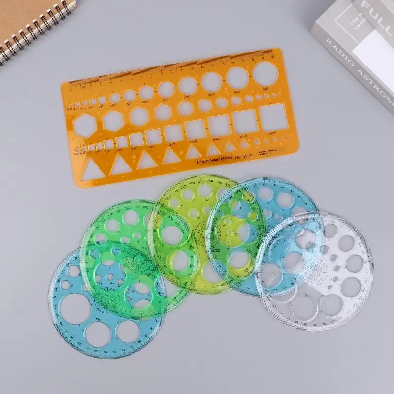 [E] 1/2/3Pcs 원형 그리기 모양 기하학적 그리기 스텐실 도구 다기능 기하학적 템플릿 플라스틱 측정 자