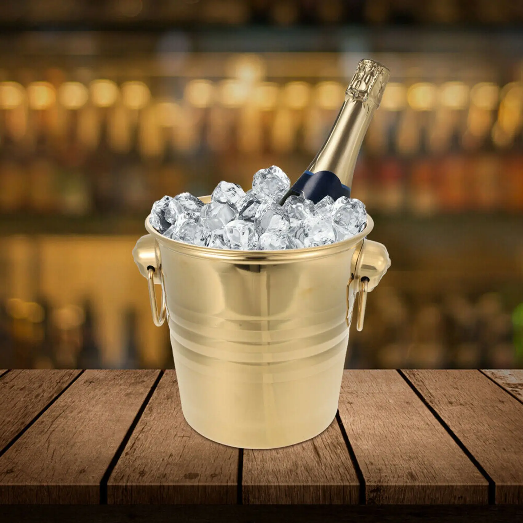 1PC 3L Stainless Steel Ice Bucket Thick Tiger Head Ice Bucket Party (Gold)