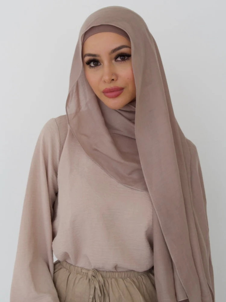New 2Pcs Set Bamboo Modal Hijabs for Women Bandana Scarf  Premium Plain Shawls Femme Headscarf Islamic Turban Headband Ramadan 4