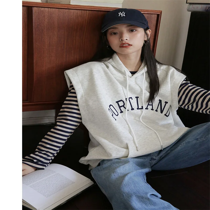 

Sandro Rivers Hooded Sweater Vest Women's Spring And Autumn New 2022 American Style BF Embroidery Loose Jacket