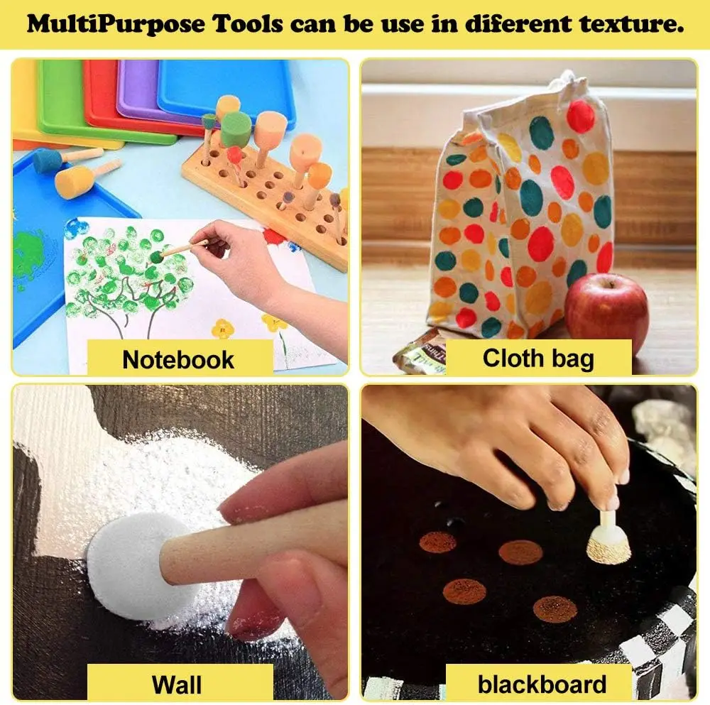 5 Sizes Foam Brush Sponge Brush Round Sponge Stippler Paint Tools Round Sponges for Kids Graffiti Arts Crafts DIY Painting