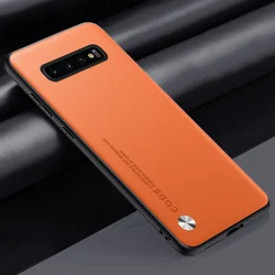 Luxury Matte PU Leather Silicone Phone Case - Enhanced Protection Cover - S10 Plus (Orange)
