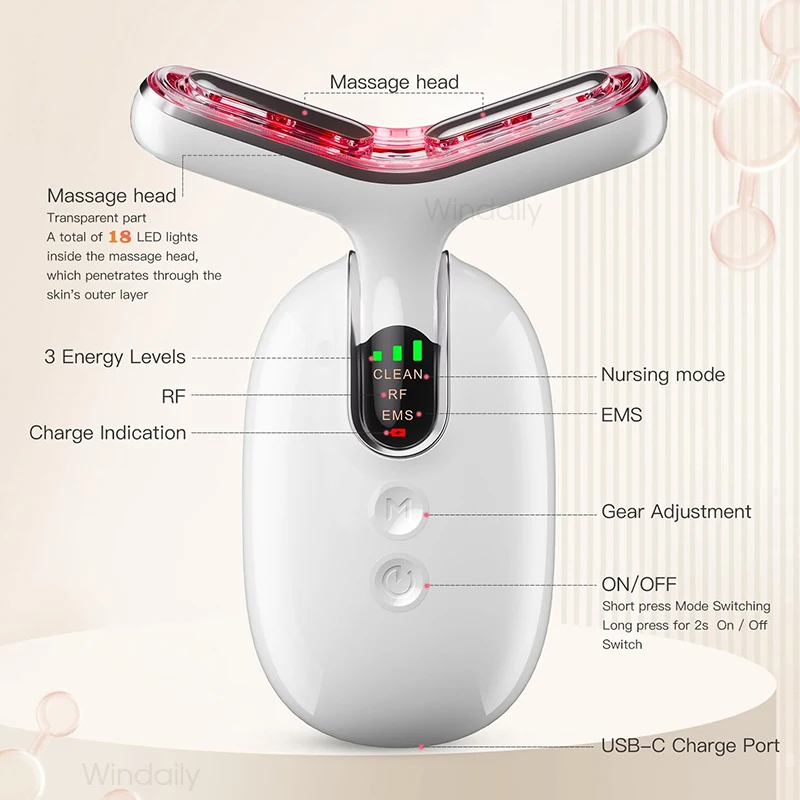 EMS Face Neck Lifting Device Vibration Facial Massager LED Light Therapy Machine Skin Tighten Wrinkle Remover Skin Care Tools