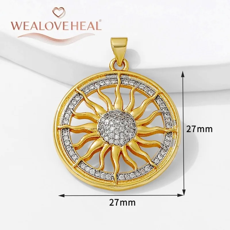 18K vergoldete runde Sonnen-Charms-Anhänger mit eingelegtem Zirkon, Herz/Kreuz/Engel-Anhänger für DIY-Halskette, Schmuckherstellung, Zubehör – Detail 20