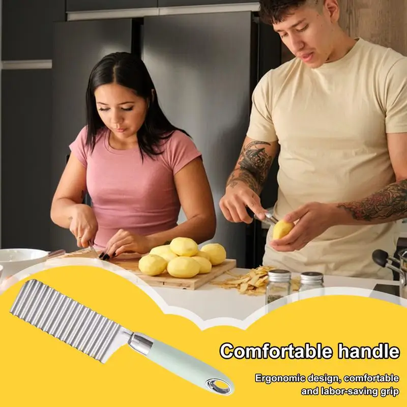 Stainless Steel Potato Chip Slicer Crinkle Cutter Knife Dough Vegetable Fruit Potato Crinkle Wavy Slicer Knife French Fry