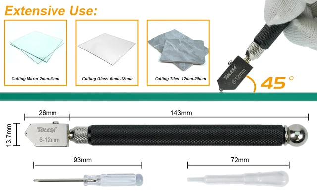 Aazon.co: Glass Cutter 2-20, Upgrade Glass Cutter Tool, Pencil Style Oil Feed Carbide Tip - View #9