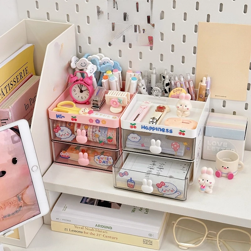 Boîte de rangement multifonctionnelle de style INS Cartoon, bureau Kawaii,  accessoires de maquillage cosmétiques, papeterie de bureau - AliExpress