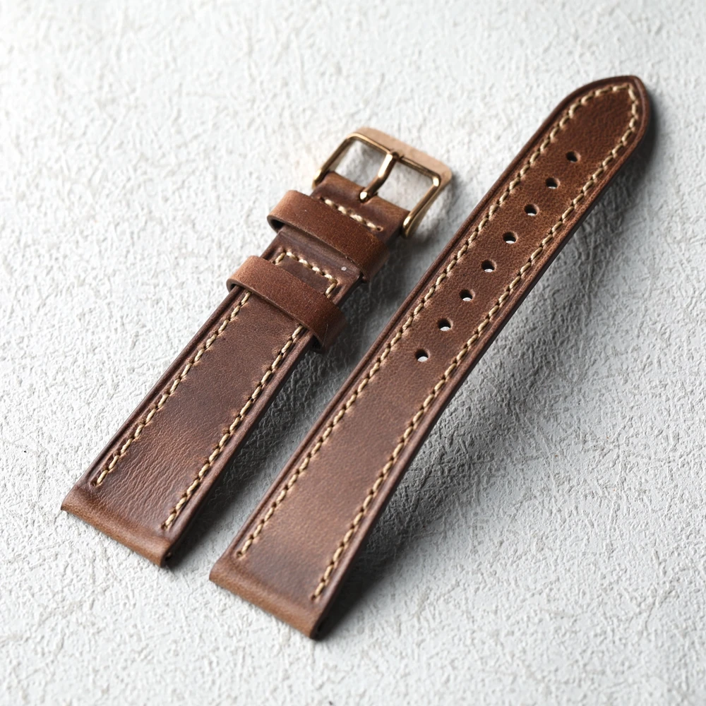 Vintage American Horween Handmade Soft Leather Strap in Light Brown Cowhide
