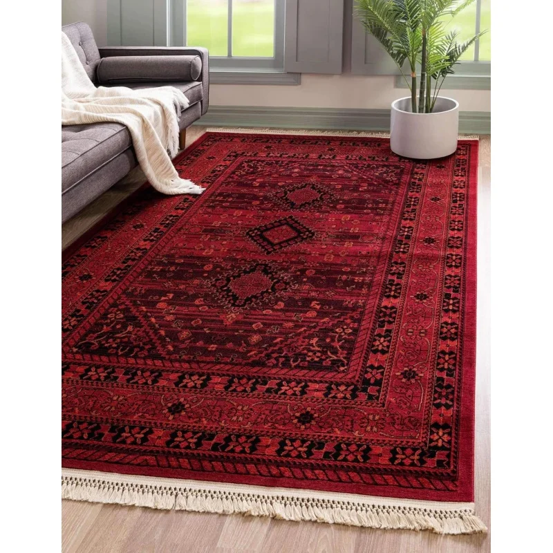 Tekke Collection Area Rug-Sheibani (9' x 12' Rectangle, Red/ Black)