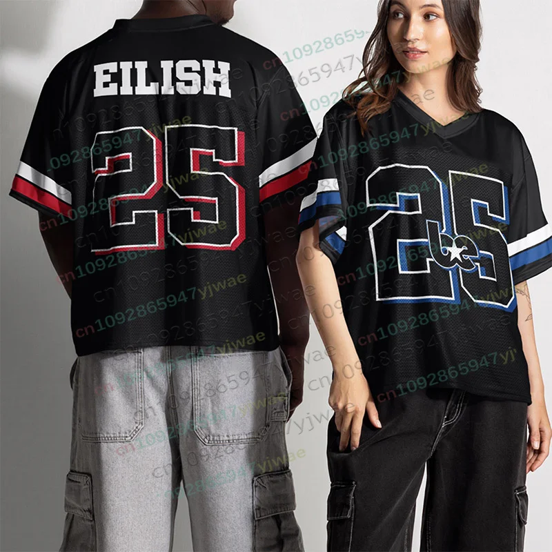 Herren Damen V-Ausschnitt T-Shirt Eilish Nr.25 Trikot Übergroß Trendig Sportlich Sommer Kurzarm Outdoor Atmungsaktiv Eltern-Kind T-Shirt