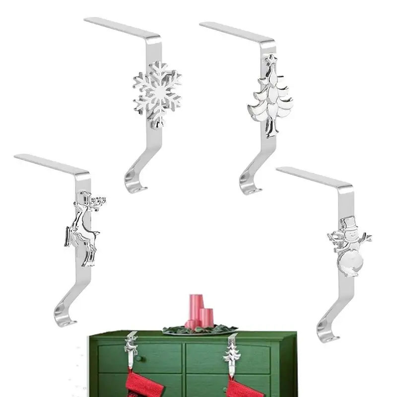 

Christmas Stocking Holders Mantel Hooks Christmas Stocking Hangers For Mantel With 4 Christmas Cartoon Decorations Hanger