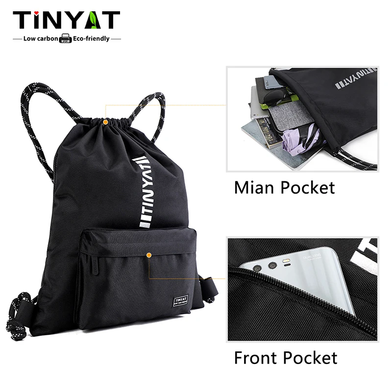 TINYAT Large Capacity Waterproof Drawstring Backpack for Men and Women, Lightweight Polyester Travel and Fitness Sports Bag 4