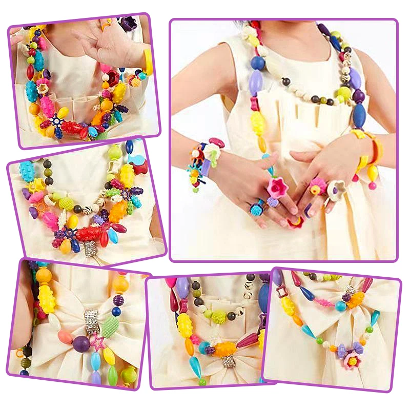 508/708/808/1008p Beads Diy Handmade Craft Wearing Beads Pretend Play Beauty Set Bracelet Princess Jewelry Kit Girl Gift