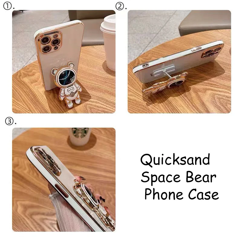 Astronaut Space Bear Bracket Plated Phone Case Cover