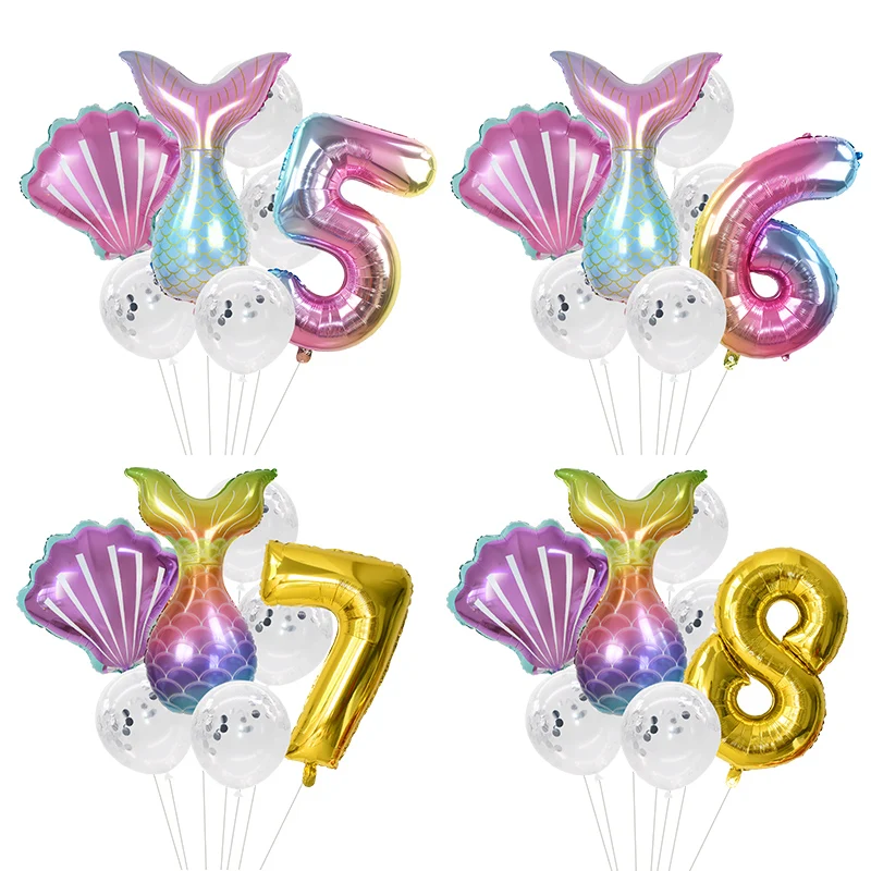 

7pcs/lot Mermaid Party Balloons 32inch Rainbow Number Foil Balloon Kids Birthday Party Decor Baby Shower Decor Helium Globos