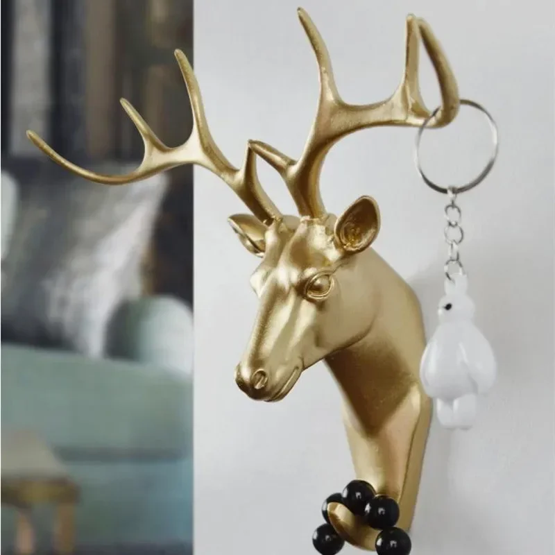 

2023 Creative Animal Head Hooks Free-punch Coat hooks Vinyl Sticky Decorative Hook Wall Hanging Gold Deer Head Keys Hanger