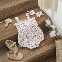 ma&baby 0-18M Newborn Baby Girls Romper Toddler Infant Jumpsuit Ruffles Sleeveless Cherry Print Overalls Summer Clothing 5
