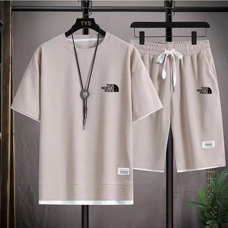 2025 Waffle pattern 2-piece set men's shorts summer sportswear fashionable clothing comfortable and lo 5