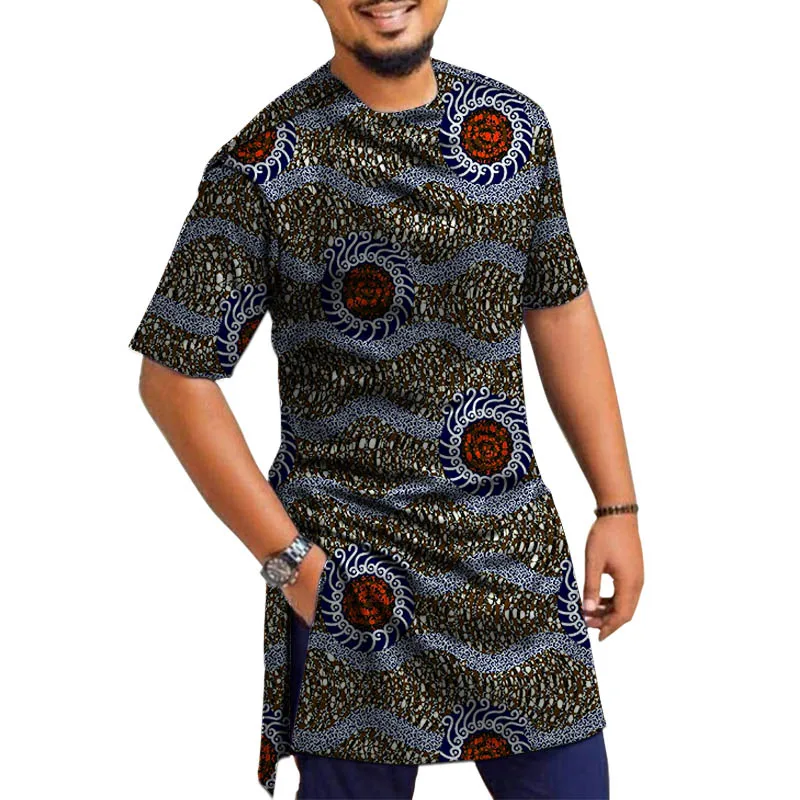 Summer Fashion Men's Print Tops Guaranteed African Wax Half Sleeve Ball Party Shirts