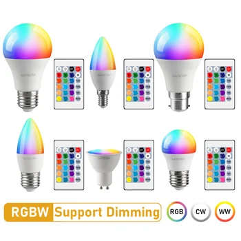 LED RGB Lamp Spotlight Bulb E27 E14 GU10 B22 AC120V 230V Bombillas LED 6W 10W IR Remote Control Led Smart RGBW Lamp Home Decor 1