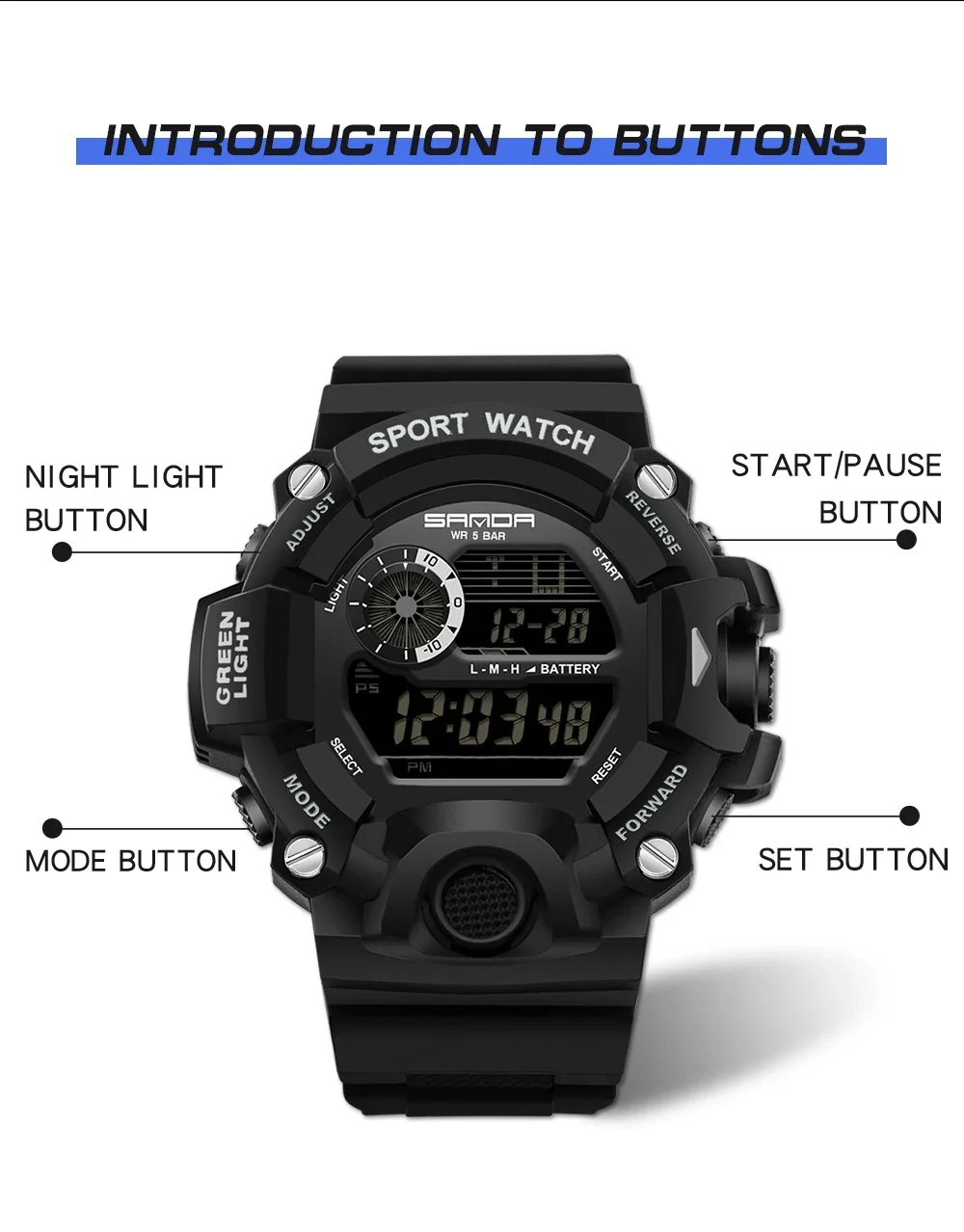 Sanda New Arrival Of 2023 Electronic Digital Movement Luminous Led Display Dial Outdoor Sports Waterproof Men Wrist Watch 326