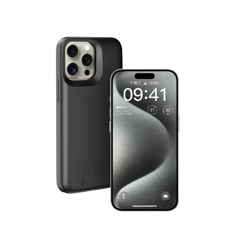 아이폰 15 프로 맥스 보조배터리 충전기 커버, 10000mAh 배터리 케이스, 15 플러스 배터리 충전기 케이스, 스탠드 후면 커버