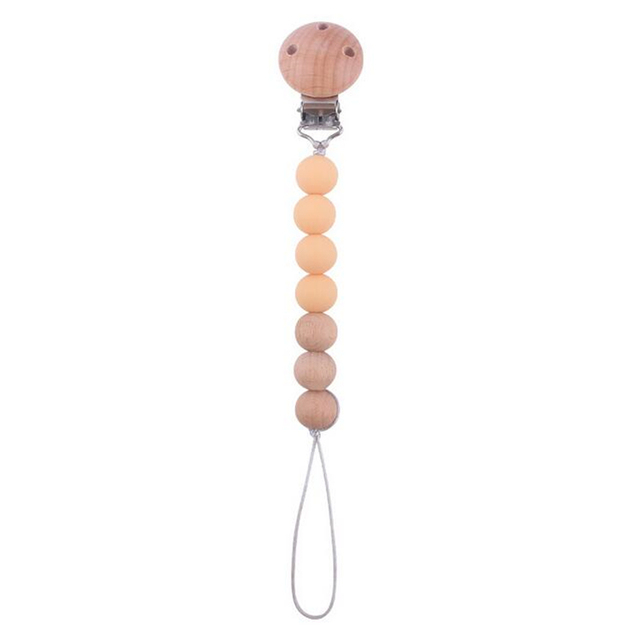 Pacifier Clips Silicone Beads Wooden Ring Pacifier Chain Infant Nipple Appease Soother Chain Clips Dummy Holder Nipple Clip