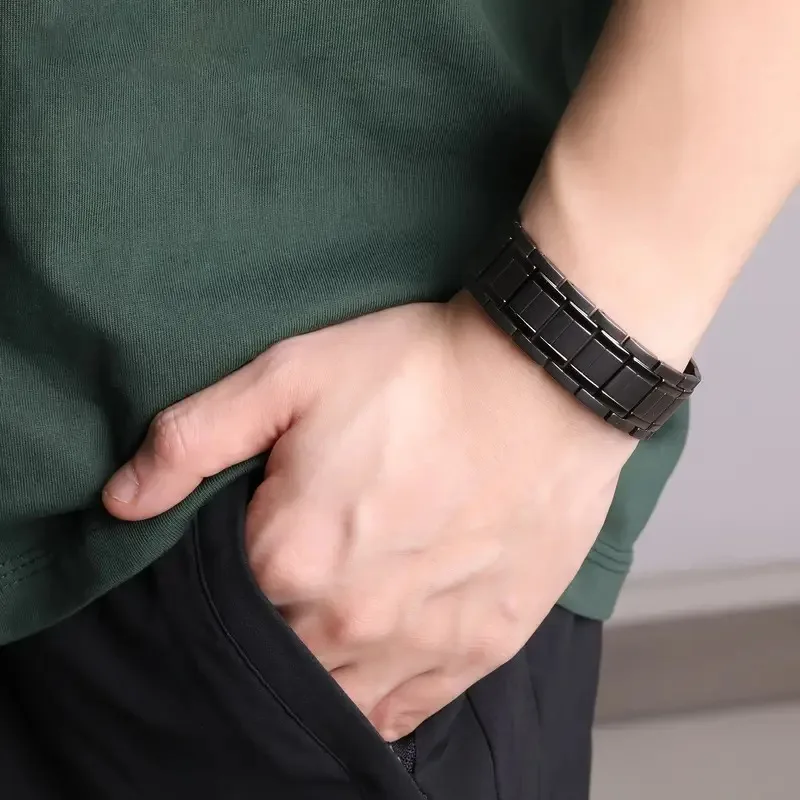 Stainless Steel Bracelet 3X Strength Magnetic Stainless Steel Bracelet For Men Black Wristband Bracelets For Anniversary 3500 Gauss Magnets Father Gift