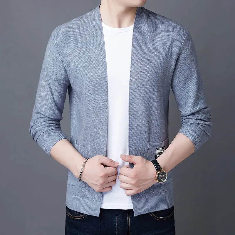 Simplicity Commuter Men's Clothing 2023 Autumn and Winter New Splice Pockets V-neck Long Sleeve Solid Color Oversize Sweater