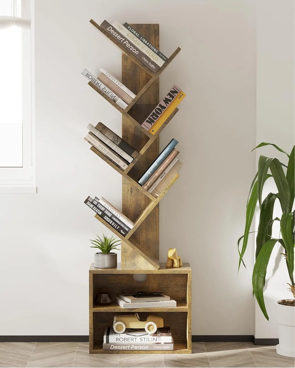 

SUNMORY 6 Tier Tree Bookshelf, Small Bookcase with Storage Cabinet, Modern Tall Narrow Bookshelves Organizer, Floor Standing