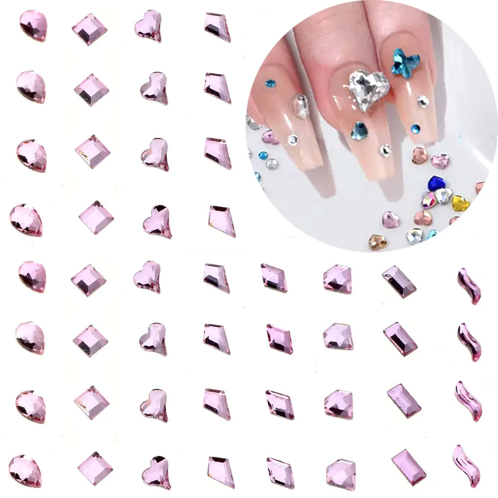 

New Pink Mixed Shape Glass Crystal Rhinestone Flat Back Strass Shiny 3D Nail Art DIY Decorative Accessories Nail Enhancement