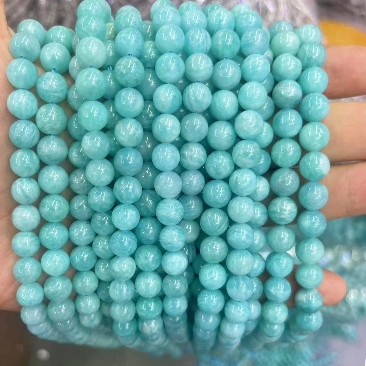 Genuine Top Grade Natural Amazonite Stone Beads 4/6/8/10MM Round Blue Amazonium Charms Bead Loose Smooth Stone For DIY Jewelry