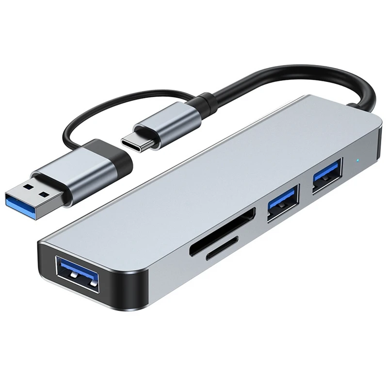 

5 Ports 2-In-1 USB HUB Type-C Adapter USB3.0+USB2.0+SD+TF Multi-Port USB Splitter Expander For PC Computer