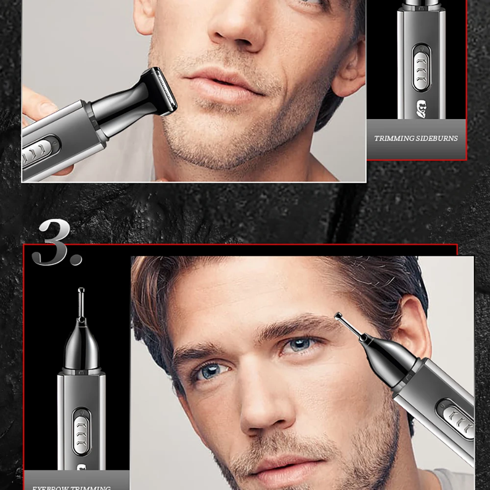 Kemei Multifunction Ear and Nose Hair Trimmer Eyebrow Facial Sideburns Hair Trimmer Men Body Grooming TYPE-C USB Rechargeable 2