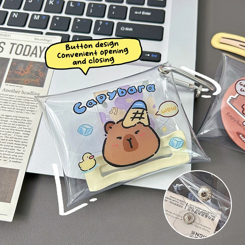 Cute Cartoon Capybara Mini Coin Bag Transparent Coin Purses Cartoon Lovely Wallet Portable Waterproof Clear Storage Bag