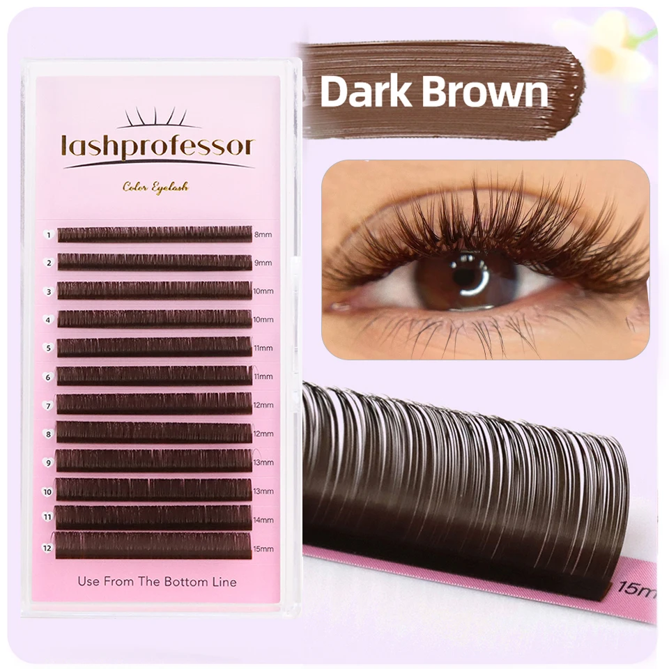 Lashprofessor Dunkelbraune Wimpernverlängerung, braune Wimpern, weiche, hochwertige Einzelwimpern, natürliche, bunte falsche Wimpern – Detail 12