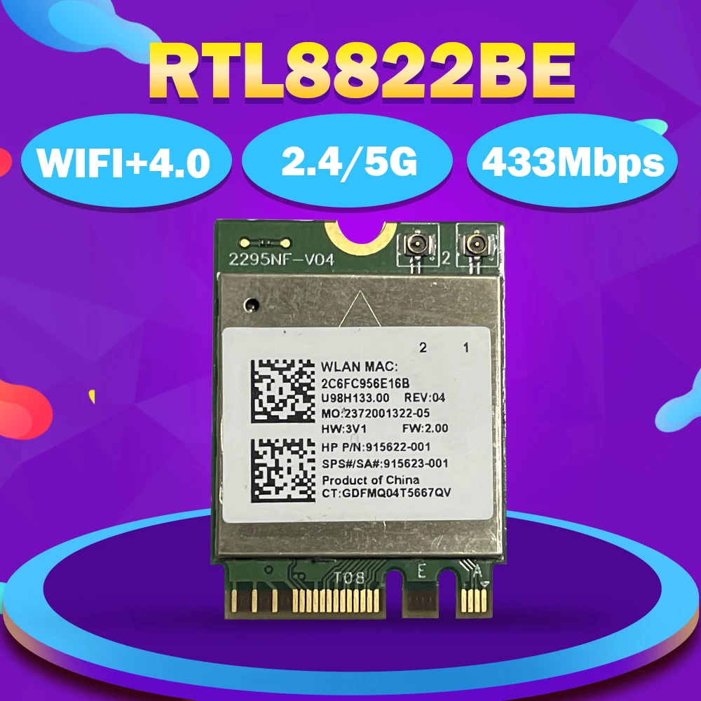 AC WIFI Adapter RTL8822BE 2.4G/5GHz 802.11AC/A/B/G/N WiFi + Bluetooth4