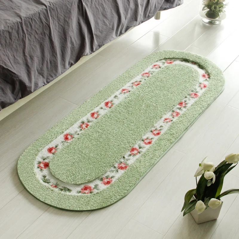 Oval Shape Bathroom Mat,Floral Style Bath Carpets,Long Size,Bedroom,Balcony Floor Rugs, Bathtub Side Doormat for Toilet,45*120cm