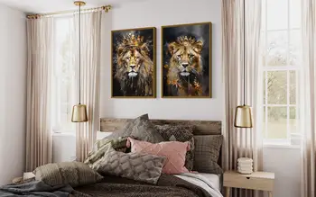Lion King and Lioness Queen with Crown Bedroom Wall Art Canvas Painting Romantic Couple Bedroom Wall Art Poster for Home 5