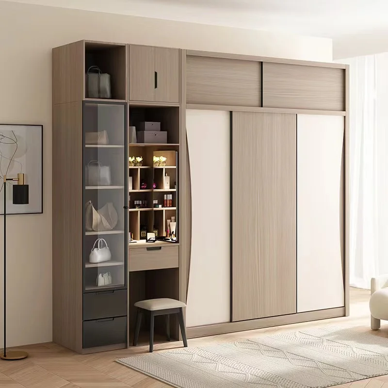 Moderní designs severní evropa ložnice minimalistické kluzné dveře celistvý dřevo wardrobes