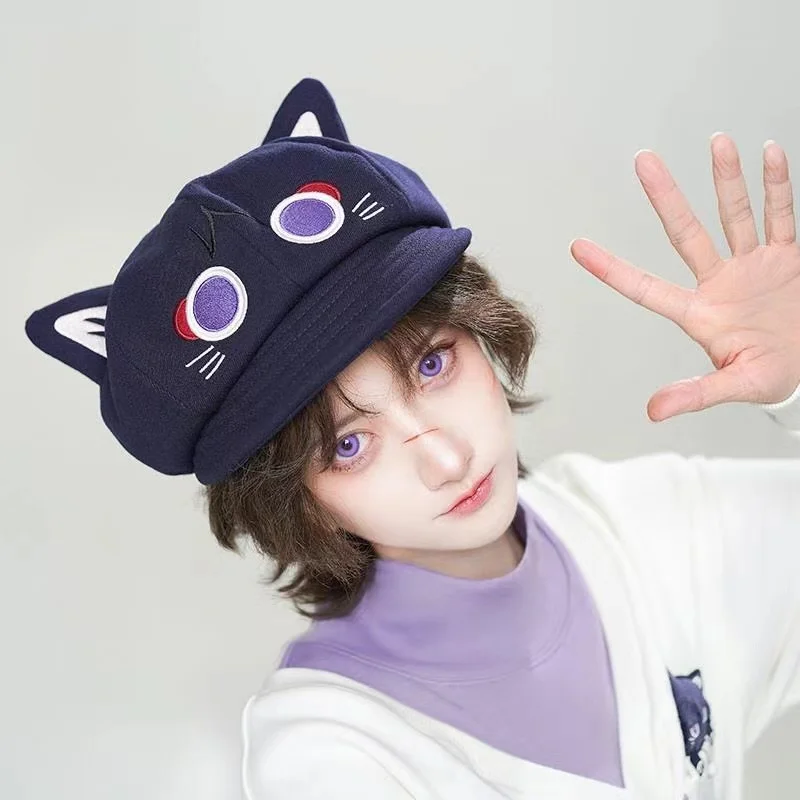 Cosplay Hat Women Game Impact Wanderer Cosplay Hero Beret Girls Anime Cute Cat Ear Octagonal Hats Girls Caps Men Birthday Gifts