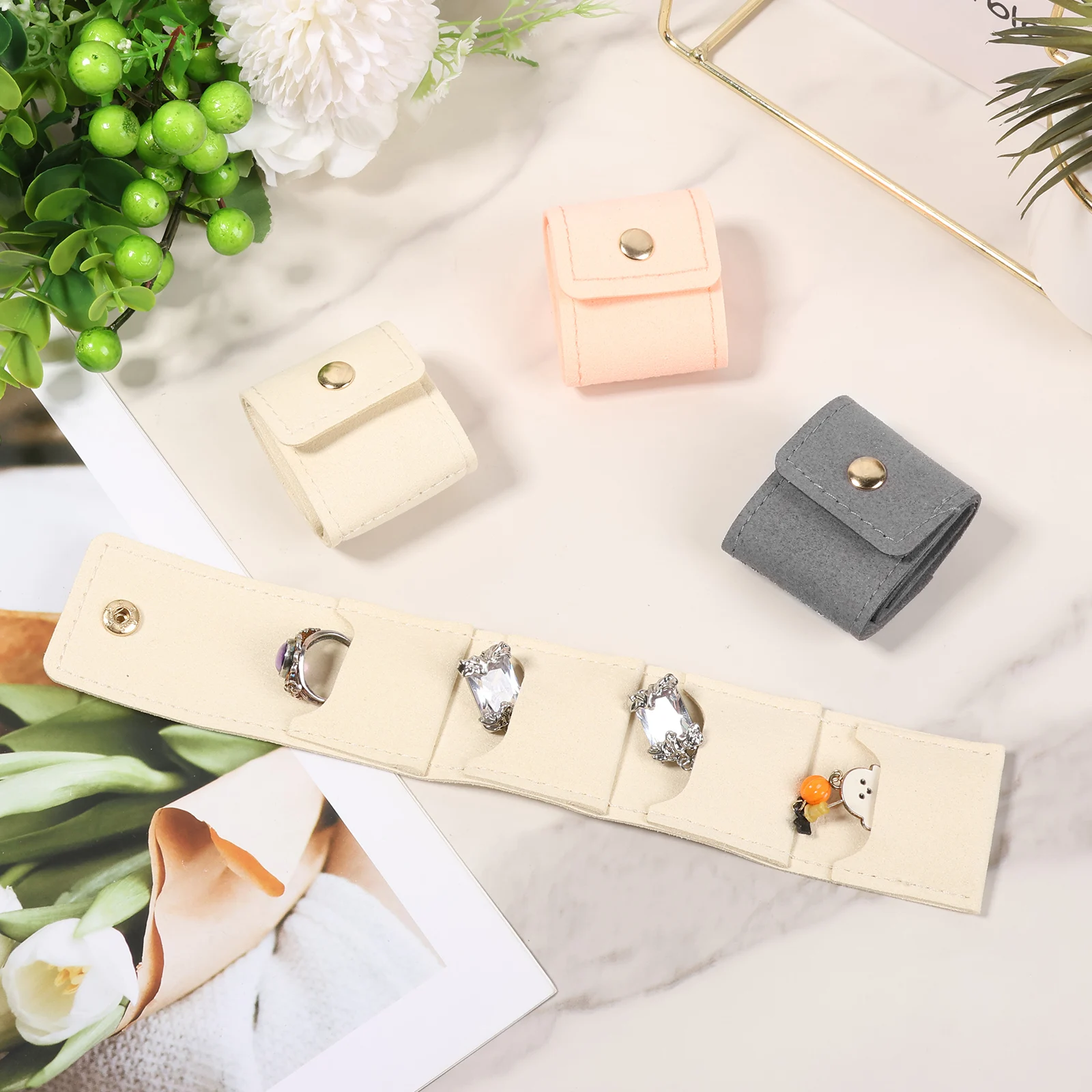 12Pcs Mini Travel Jewelry Bag Foldable Leather Small Travel Jewelry Organizer Case with Metal Buckle for Earring Ring Necklace