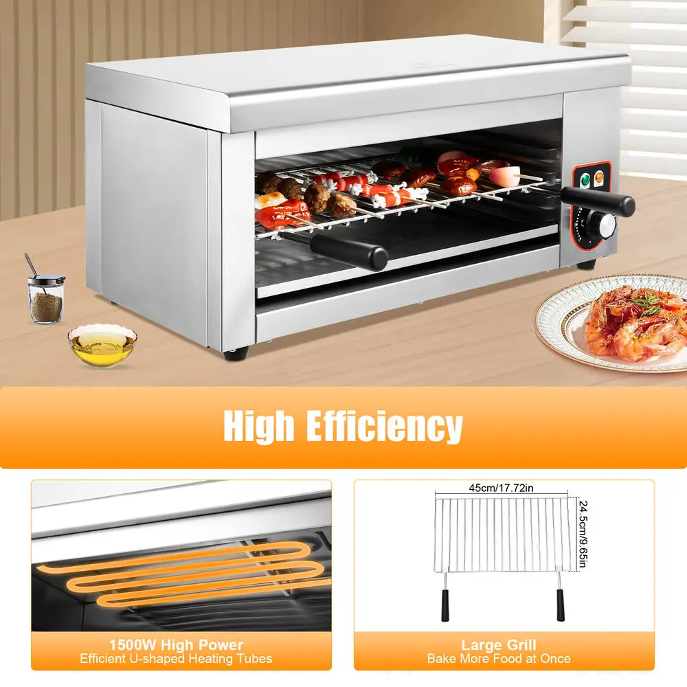 Cheese Melter 1500W Salamander Broiler Restaurant Kitchen BBQ Grill Countertop