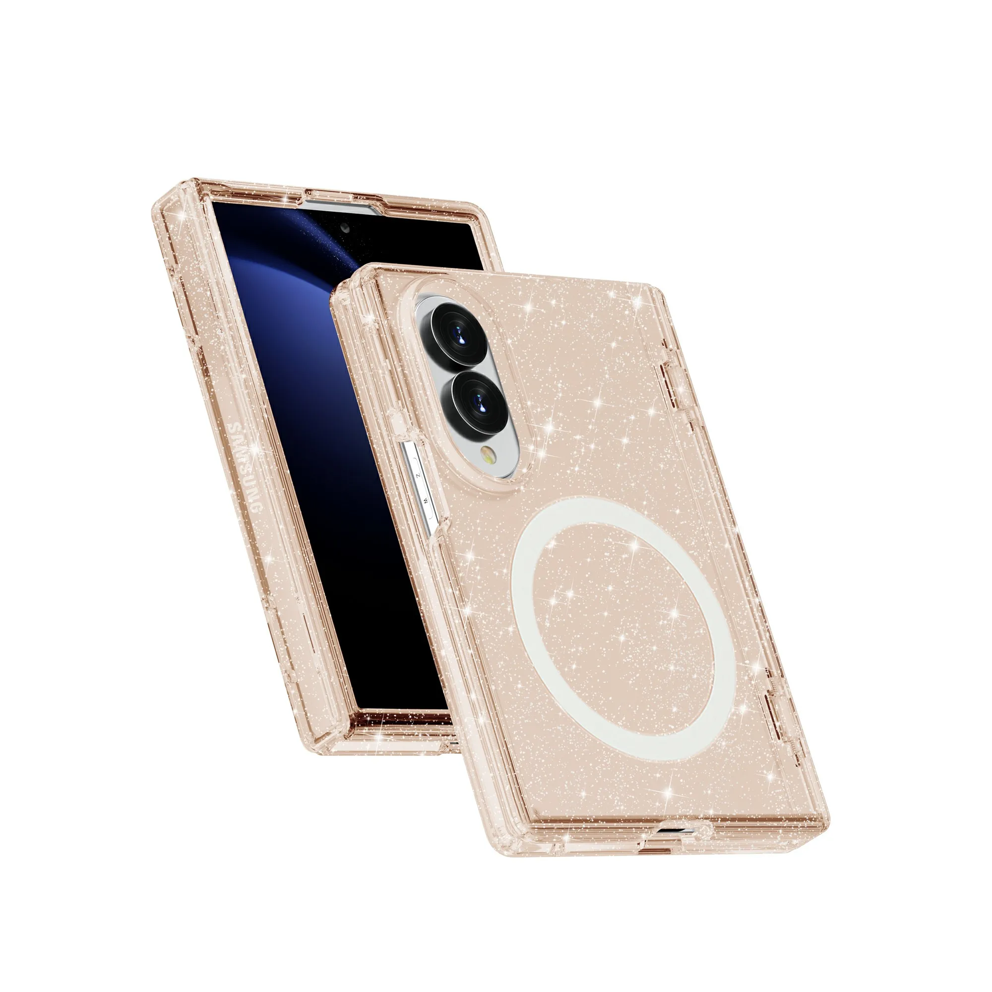 Luxury Transparent Glitter Acrylic Hinge Protection Case with MagSafe