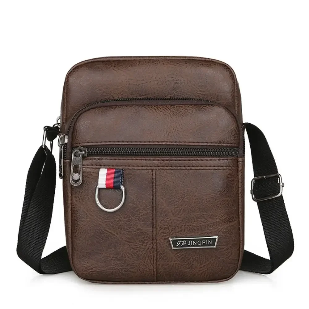 Men's PU Leather Waterproof Large-Capacity Casual Shoulder Messenger Bag - Brown/Black