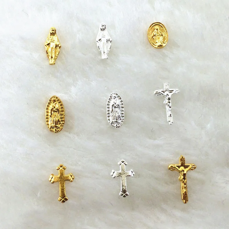 

100PCS Holy Saints: San Judas Nail Alloy Jewelry Female Deity Silver,Golden Virgin Image Nail UV Polish Gel Adorn Charms 9Design