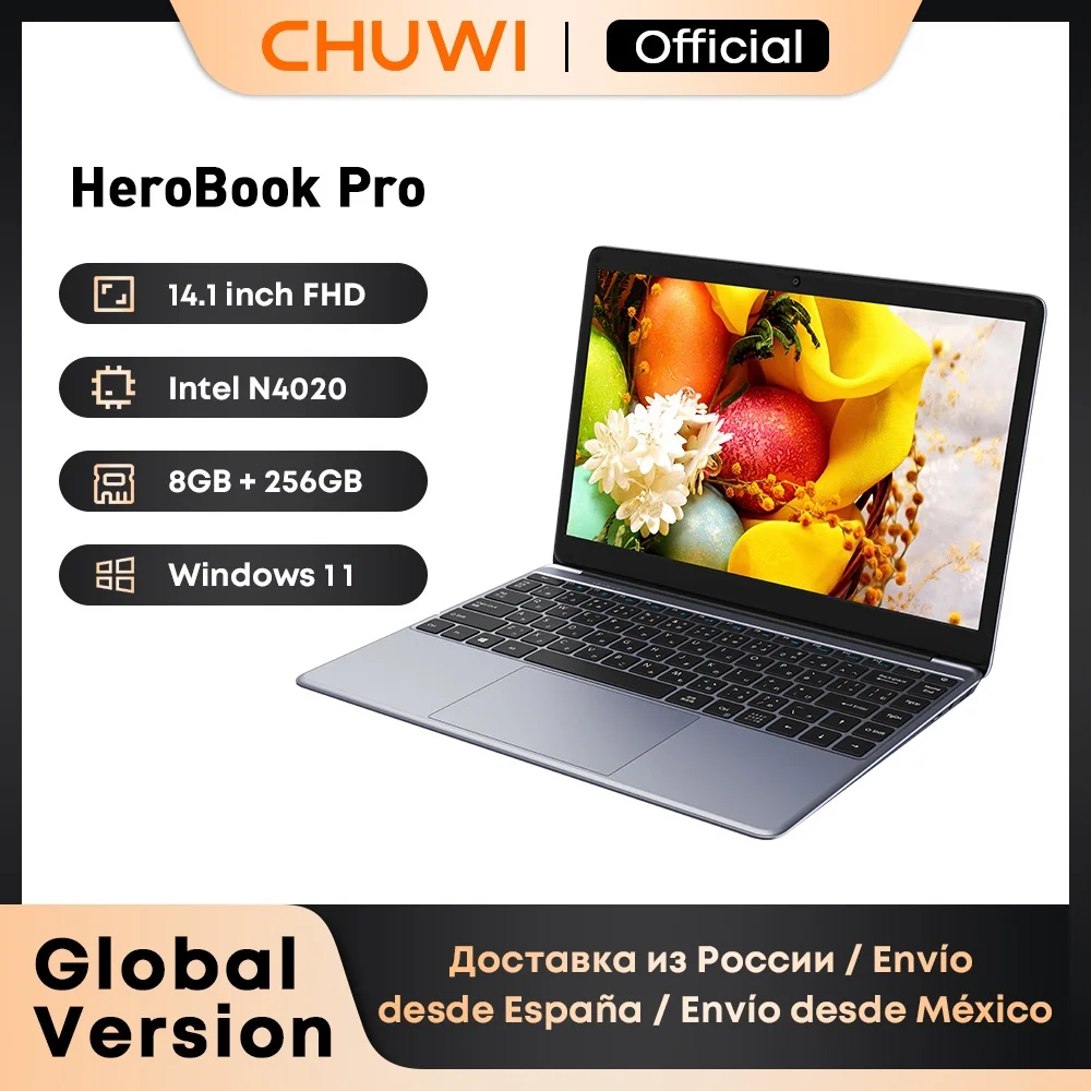 CHUWI-히어로북 프로 윈도우즈 11 노트북, 14.1 인치 FHD 디스플레이 인텔 Celeorn N4020 CPU LPDDR4 8GB 256GB SSD 38Wh 컴퓨터