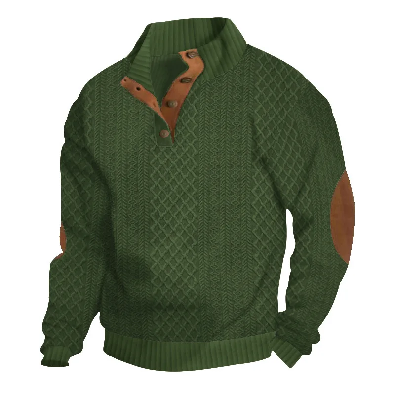 Men's Sweatshirt Long-sleeved Stand-up Collar Jacquard Knitted Casual Street Fashion Button Y2k Pullover Hoodies 4